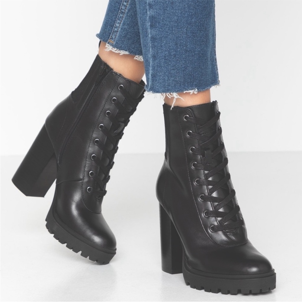 STEVE MADDEN I Latch Leather Heeled Combat Boots
